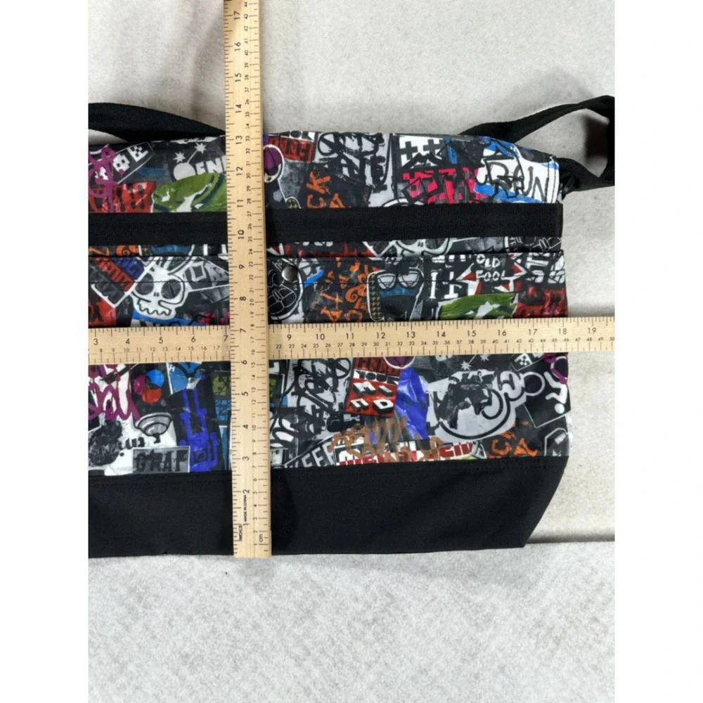 LeSportsac Graffiti Sticker Bomb Messenger Bag Black Multi Ripstop Crossbody
